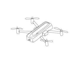 Continuous one line drawing of flying drone design. Drone aircraft in single line draw illustration. Editable stroke.