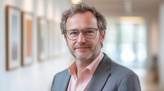 Portrait of a middle-aged man with glasses and grey hair.