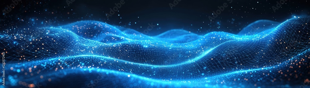 Aufkleber blue wave with glowing particles and dots creating a mesmerizing abstract background design
