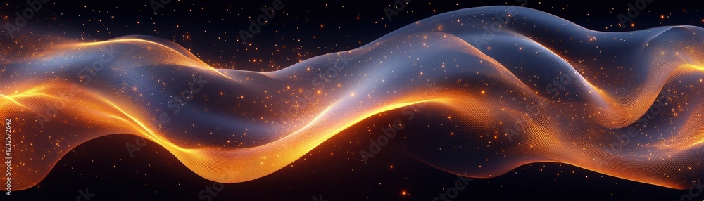 Aufkleber orange and blue wave patterns flowing on a dark black background creating a vibrant abstract design