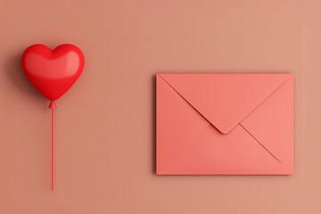 Valentine Letter envelopes, on a beige background, with a romantic, minimalist, and modern design with heart-shaped decoration on the flap, with a warm and cheerful vibe	
