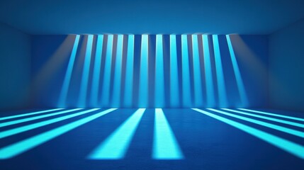 Bright blue room with natural light streaming through large windows creating a serene atmosphere