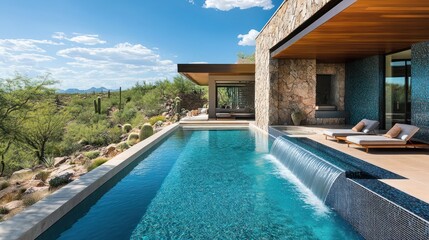 Fototapeta premium Desert Modern Home Poolside Relaxation