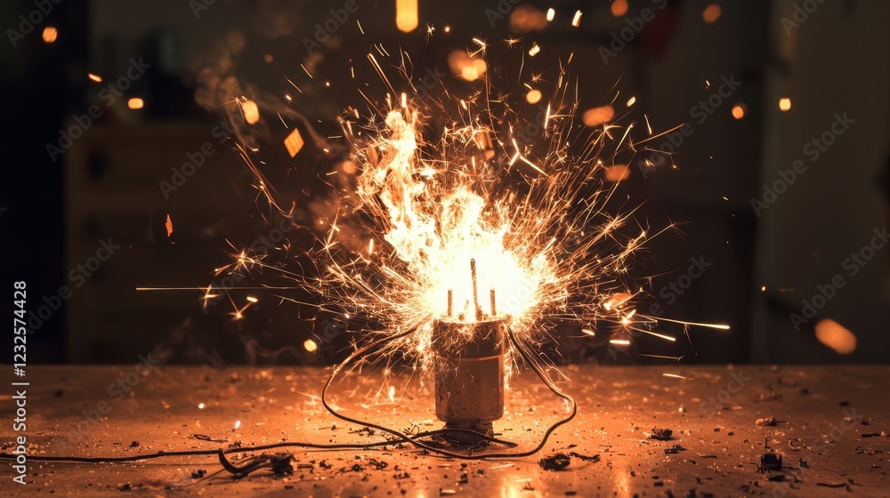 Aufkleber spark explosion in dark environment creating bright light and sparks