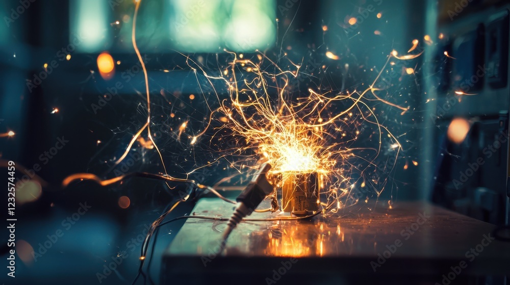 Aufkleber sparkling explosion of light from electrical device on a table