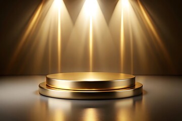 Gold podium with three lights shining on it