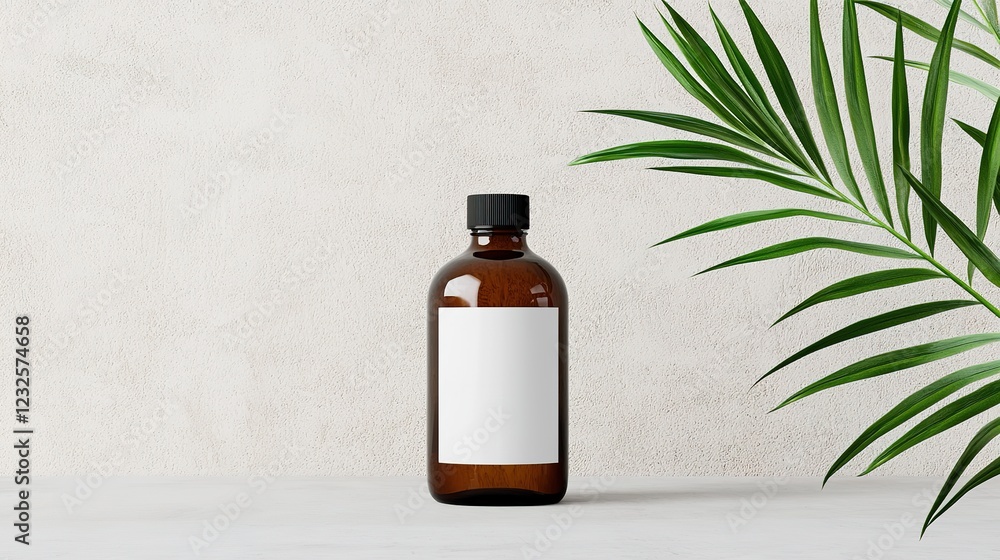 Poster minimal label mockup for bottles in studio setting with natural elements