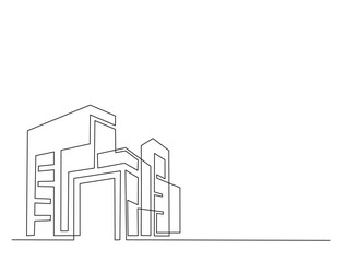 Continuous one line drawing modern building architecture. Real estate building in single line draw illustration. Editable stroke.