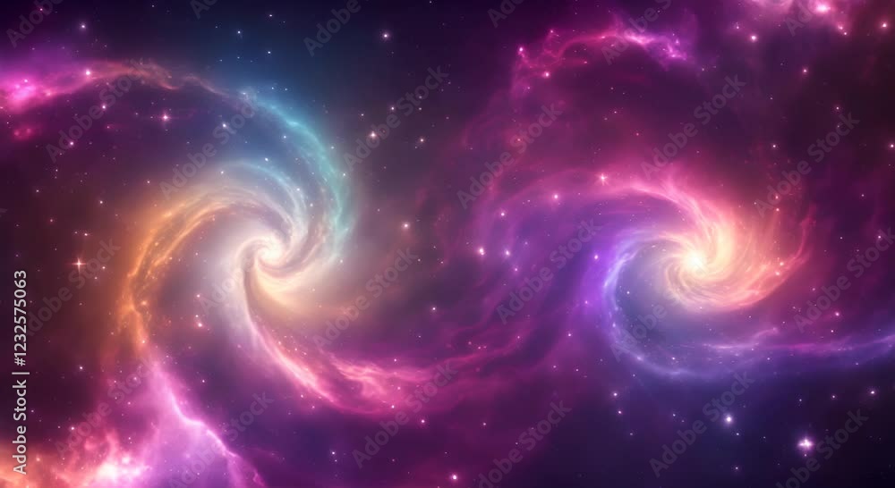 Poster loop animation of space nebula towards light loop animation glowing galaxies and stars passing foota