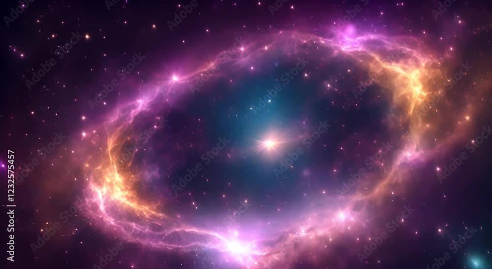 Poster loop animation of space nebula towards light loop animation glowing galaxies and stars passing foota