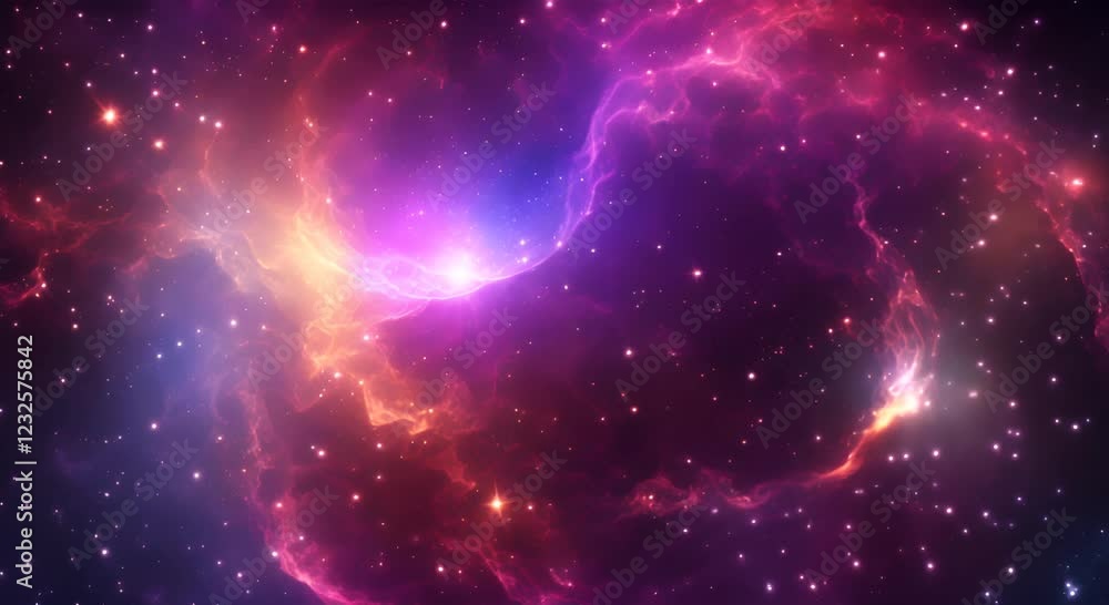 Poster loop animation of space nebula towards light loop animation glowing galaxies and stars passing foota