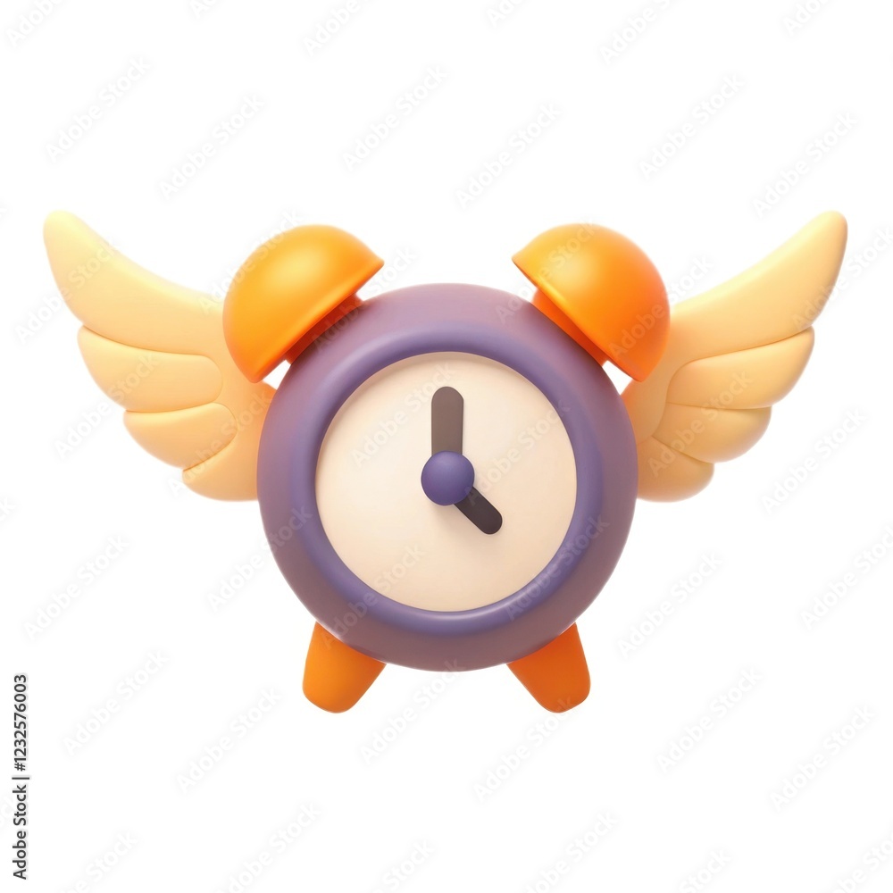 Poster a whimsical alarm clock with orange wings, combining functionality and playful design, perfect for a