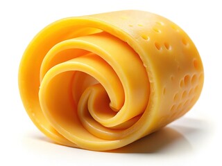 Close-up of a rolled yellow cheese butter curl.  Rule of thirds.  Creamy detail.