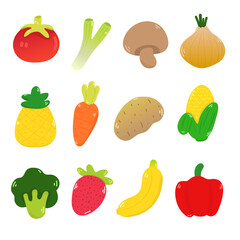 Vector collection of fruits and vegetables. Cute icons. Isolate background
