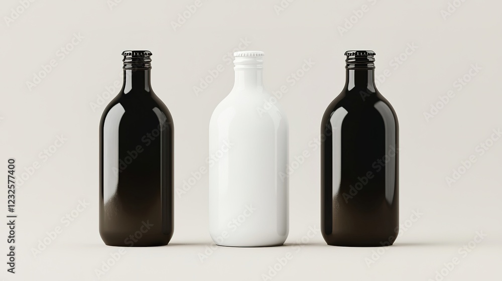 Poster realistic bottle mockup showcase studio setting high gloss design minimalist environment professiona