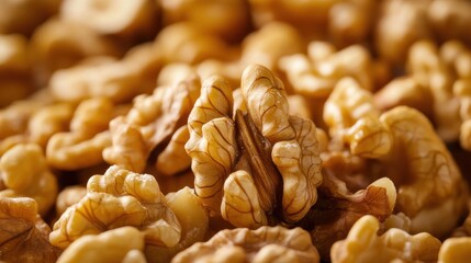 Fototapeta premium Close-up shot of walnuts, showing intricate details and textures. A healthy and delicious snack!
