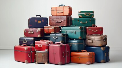 Vintage Travel Luggage Collection Stacked in Stylish Arrangement