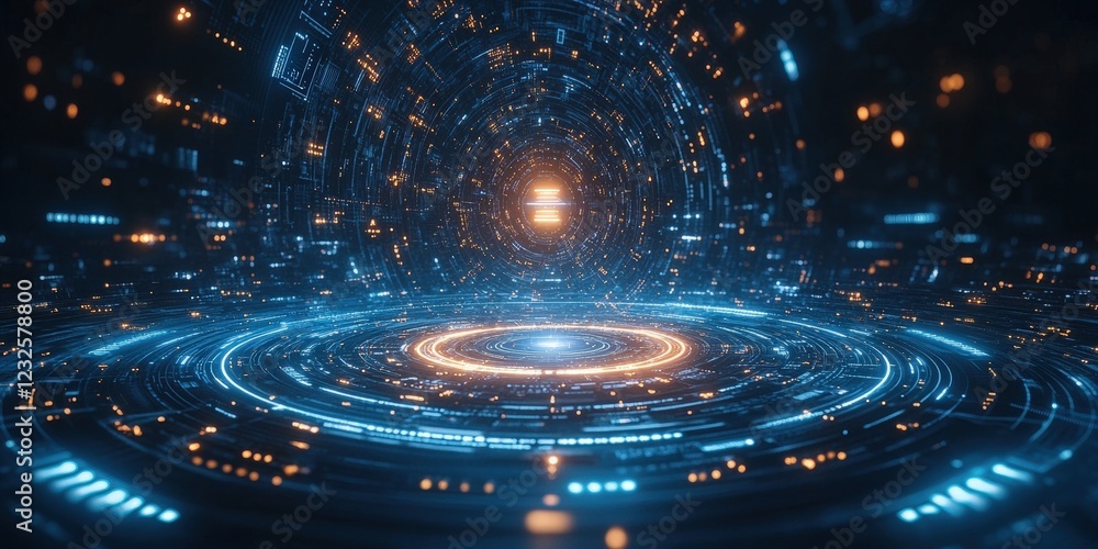 Poster futuristic tunnel with bright light source at the center creating a dramatic visual perspective