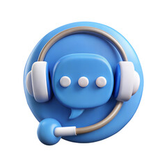 3d render chat support icon with headset and speech bubble, A call center icon with a bubble talk isolated on transparent background