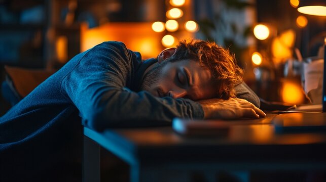 A man sleeping on a table in what appears to be a bar or restaurant.
