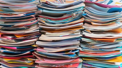 Colorful Stack of Paperwork and Magazines in a Disorganized Pile