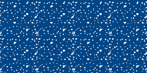 White Heart Seamless Pattern on blue Background. Love romantic theme. Pattern hearts with Love for Valentine's Day. Valentines day background. Vector abstract texture with small hearts