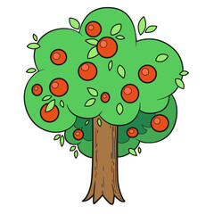 Young tree with red apples in the crown on white background