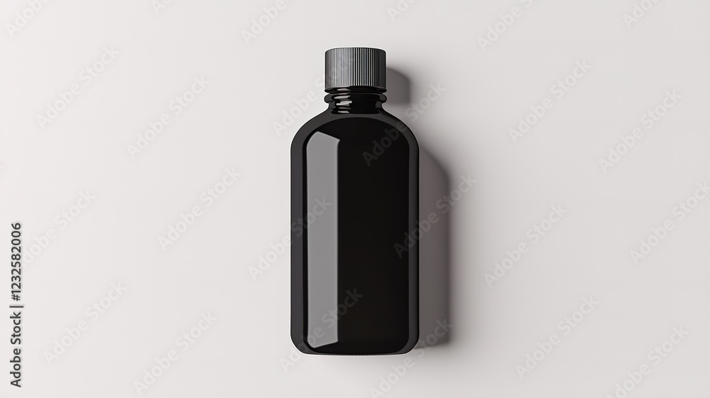 Poster realistic black bottle mockup studio setting product display high gloss finish minimalist view desig