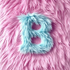 Obraz premium Fluffy Light Blue Letter B on Pink Fur Background Cute Alphabet Design