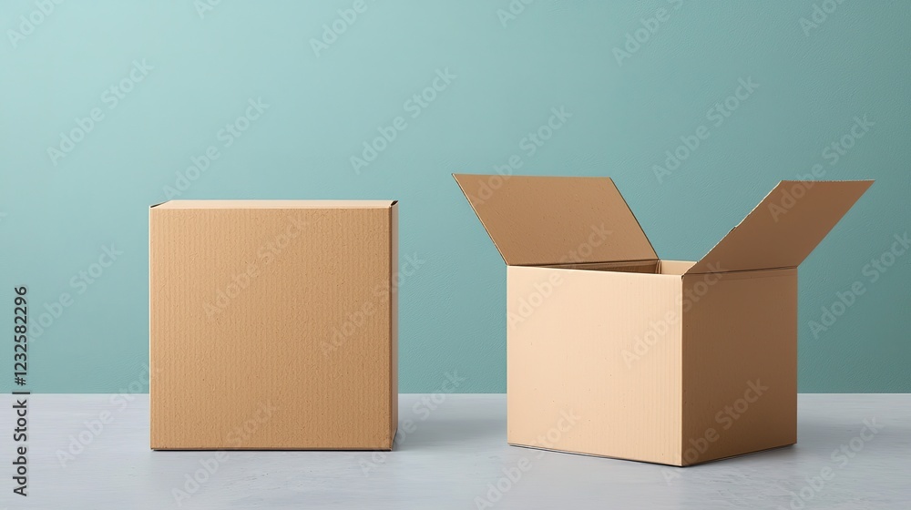 Poster neutral background box mockup high-detail open & closed design for minimalist product display