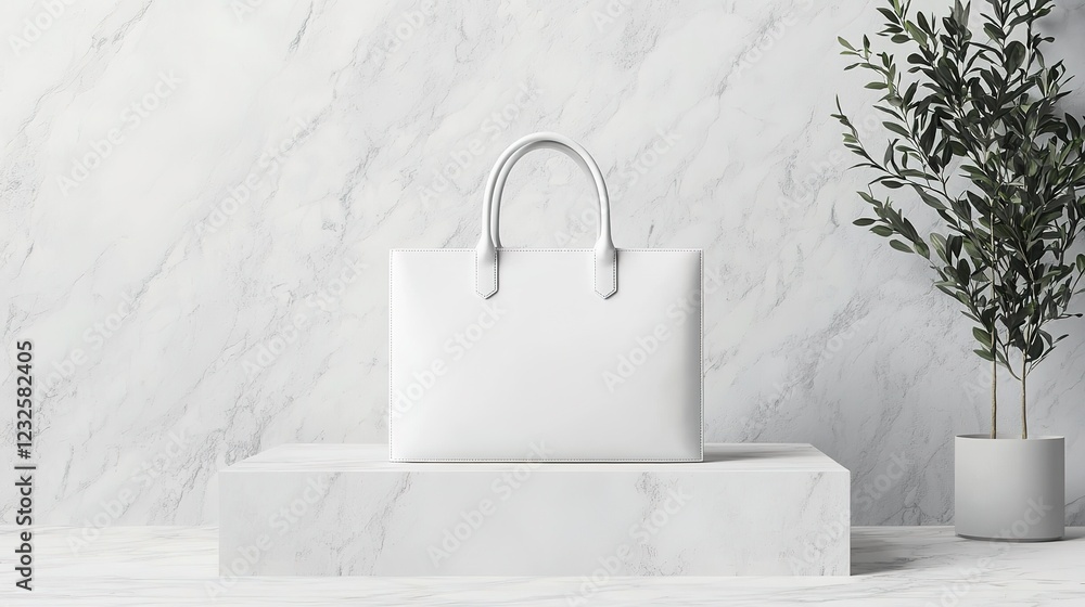 Poster elegant high-quality bag mockup displayed on marble surface studio setting visual showcase