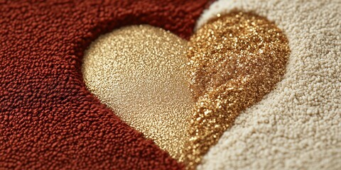 Vibrant heart shape made from colorful textured materials fills the frame with warmth and creativity