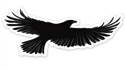 Obraz premium Black eagle soaring, white background, nature, freedom, design element