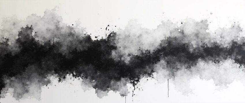 Black alcohol ink paint stroke flowing on white background. Watercolor splash, painting effect. Marble style. Abstract art design. Smoke or marble canvas texture