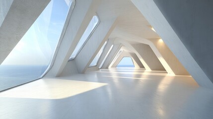 Obraz premium Modern architectural interior with ocean view