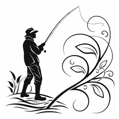 fisher vector silhouette black design white background