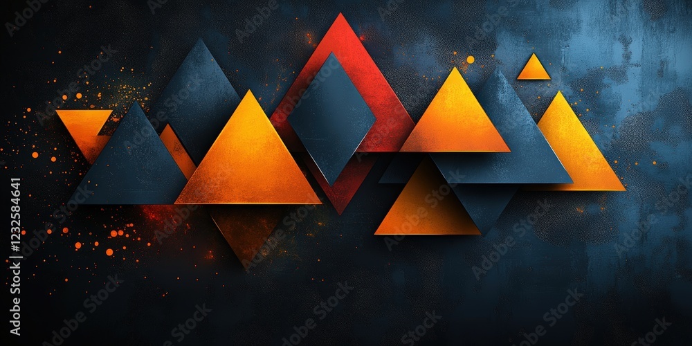 Aufkleber Three geometric triangles arranged on a dark background in a minimalistic design composition