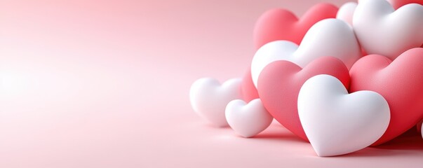 Colorful hearts on a soft pink background.