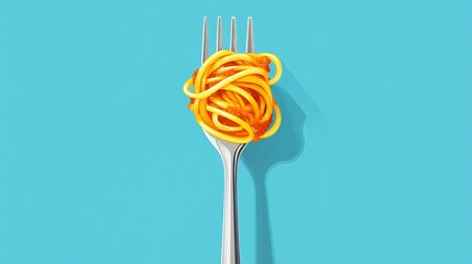 Delicious Italian Spaghetti on Fork Flat Vector Illustration for Culinary Designs
