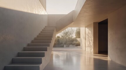 Obraz premium Modern Minimalist Staircase in a Light Filled Concrete House