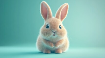 Obraz premium Cute bunny rabbit sitting, teal background, Easter