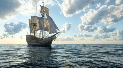 Obraz premium A historic endurance ship sailing across the open ocean, embodying the toughness required for long oceanic journeys.