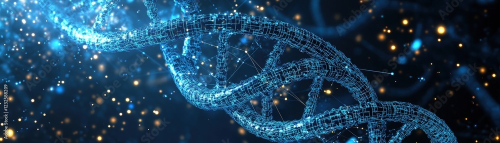 Poster dna molecule structure isolated on blue background with intricate helix design and scientific repres