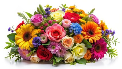 Colorful floral arrangement with mixed flowers on a plain white background , nature_background, seamless_flowers