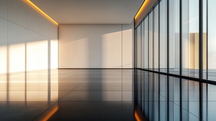Modern Office Interior with Sunlight Reflections