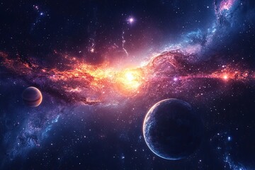 Obraz premium Space scene with planets, stars and galaxies. Panorama