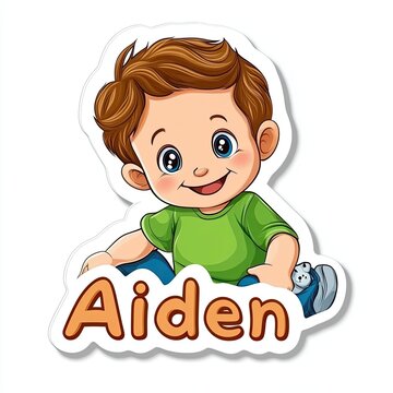 Cute sticker with the name "Aiden" on a white background