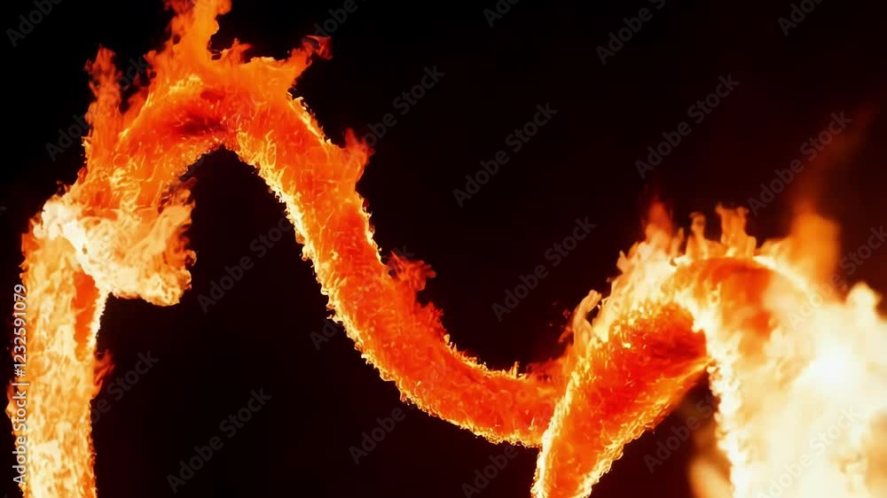 Poster intense orange flames dancing dynamically, creating fluid wavy patterns that pulse with raw energy a