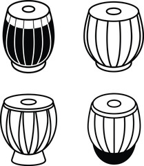 A set of Tabla musical instrument silhouette illustration