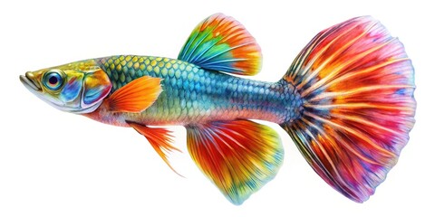 Fototapeta premium Isolated guppy fish PNG. Minimalist, abstract design. Aquatic illustration.